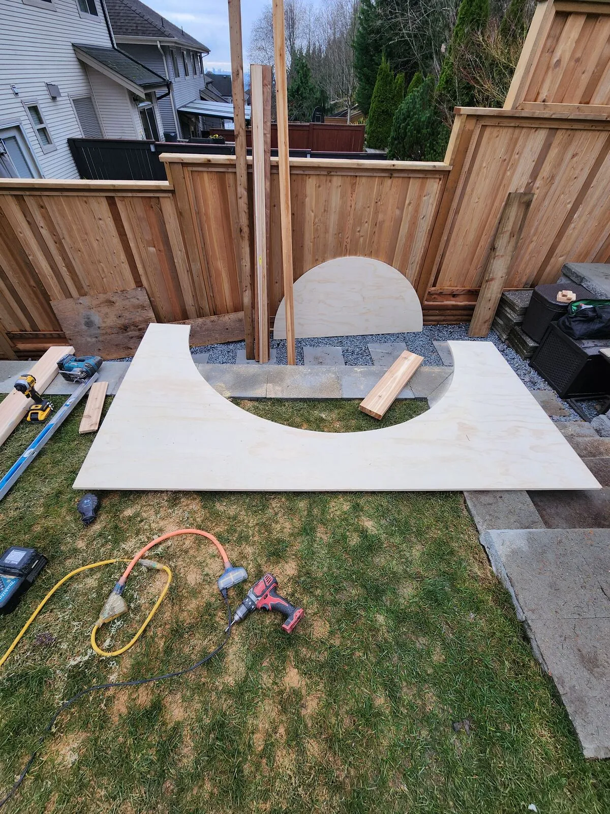 Templating the curved deck extension