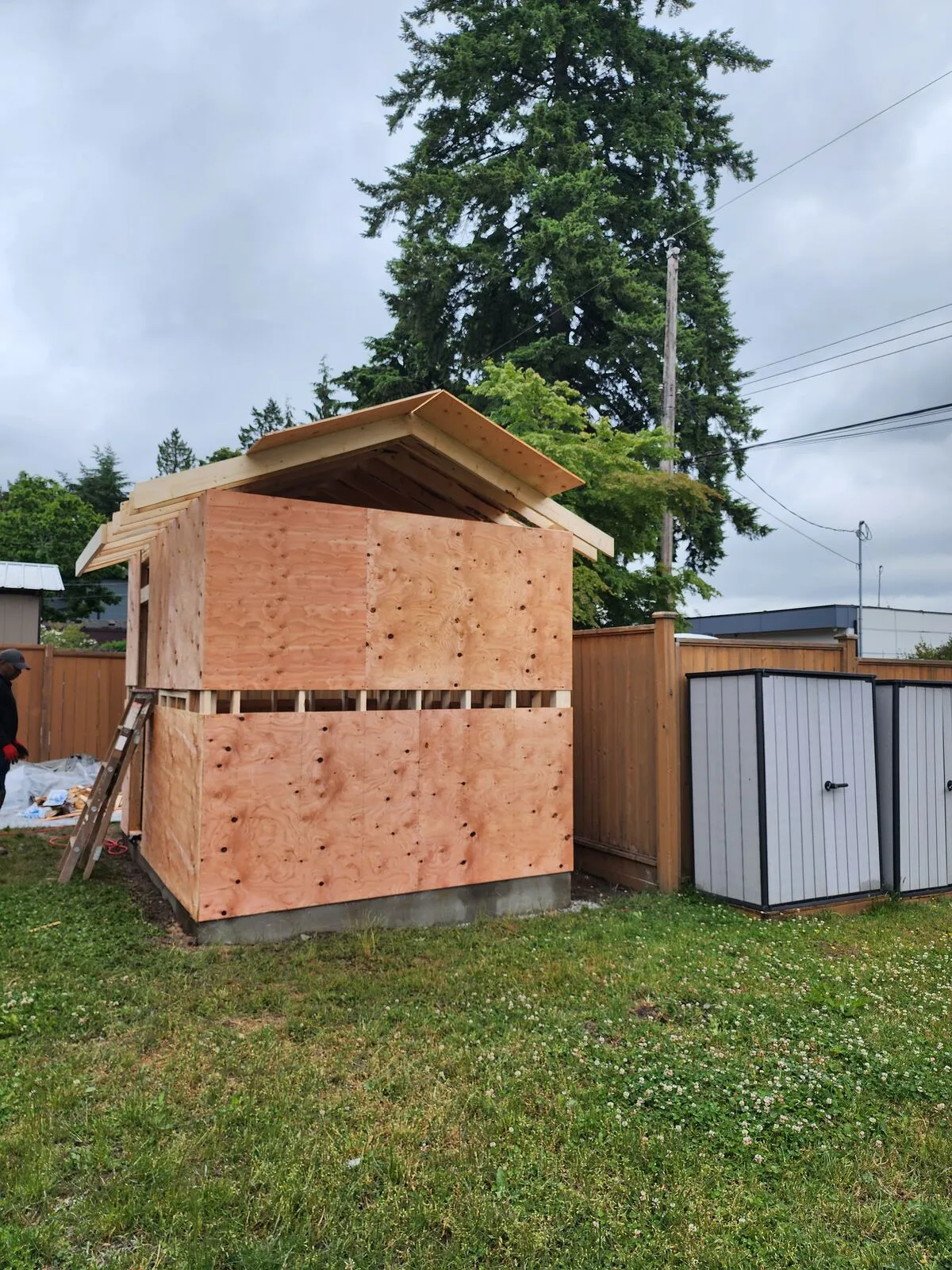 Shed, part one: framing on a poured concrete pad