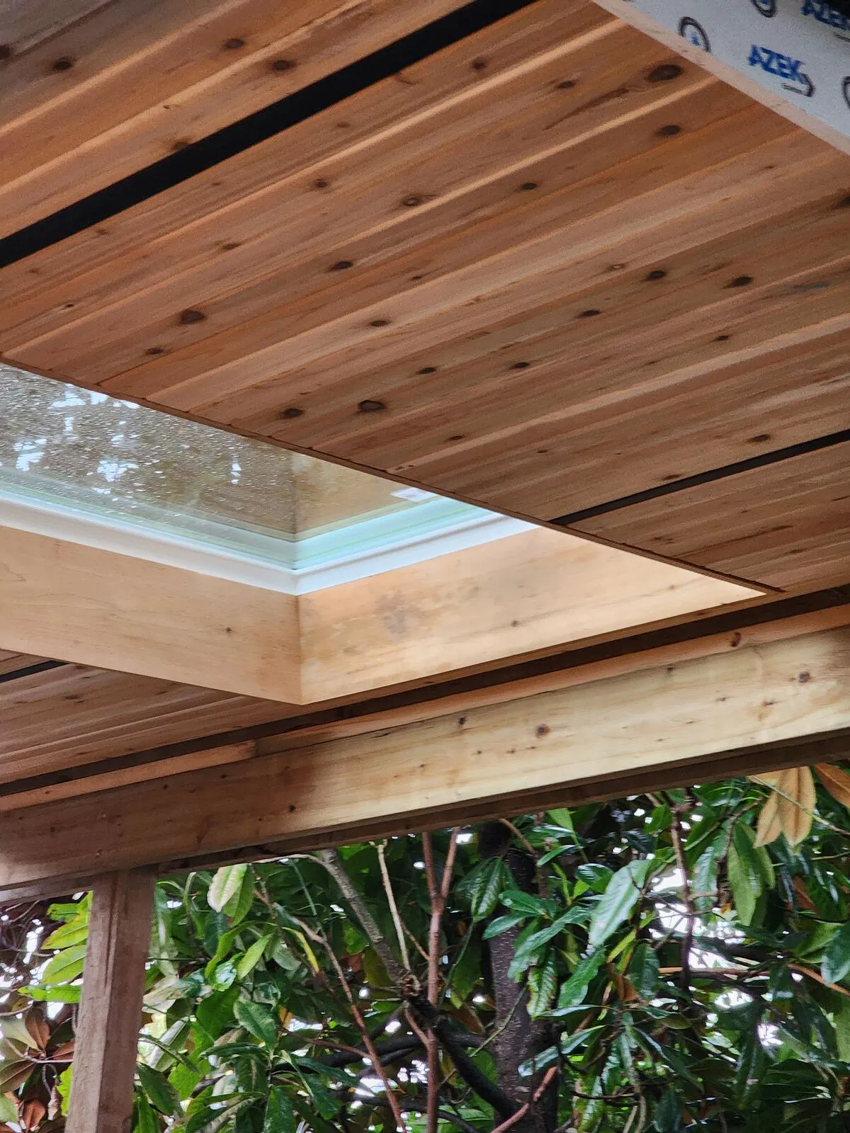 Cedar T&G ceiling with a skylight over the tub