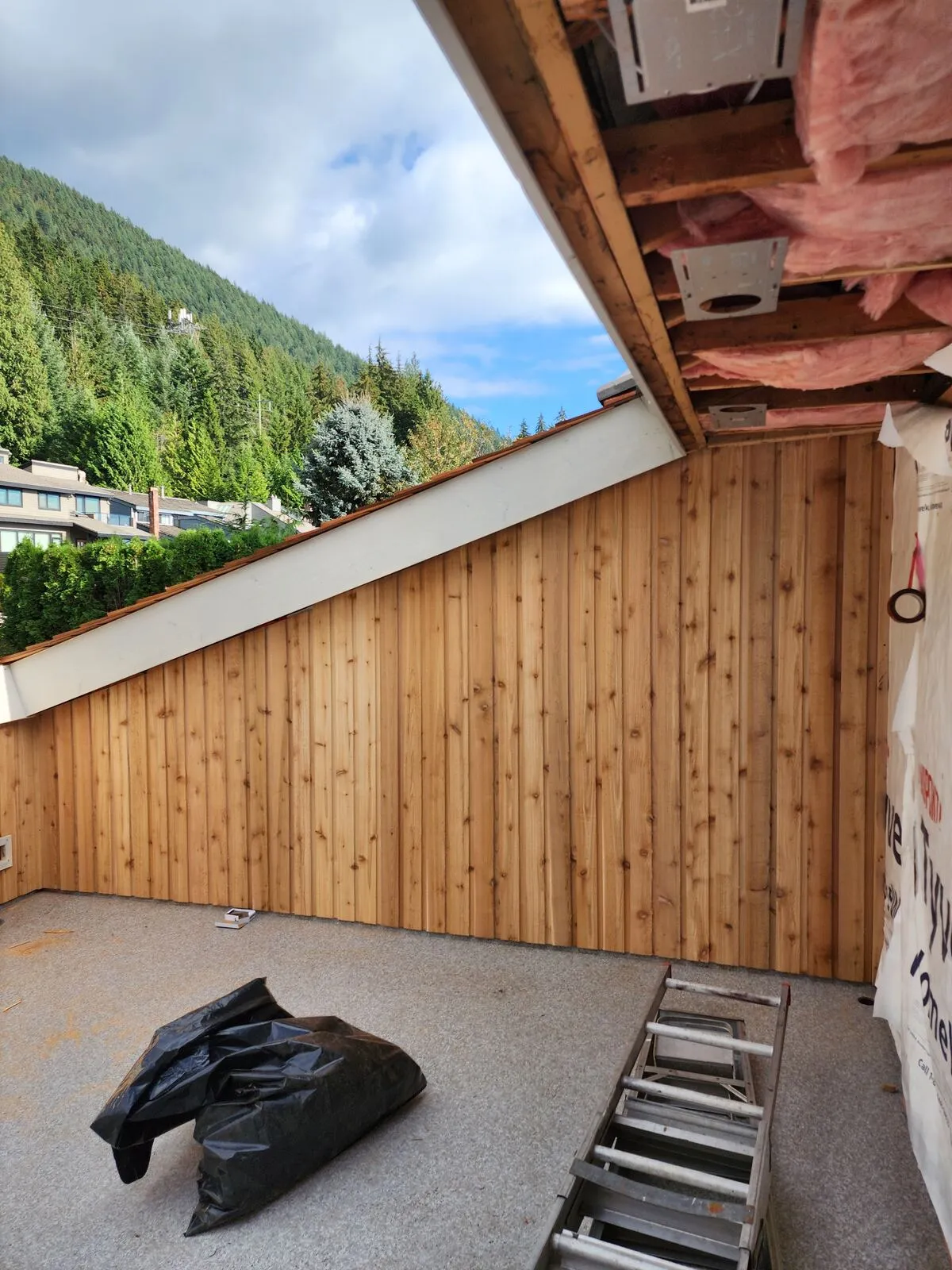 Vertical cedar tongue-and-groove inside and out