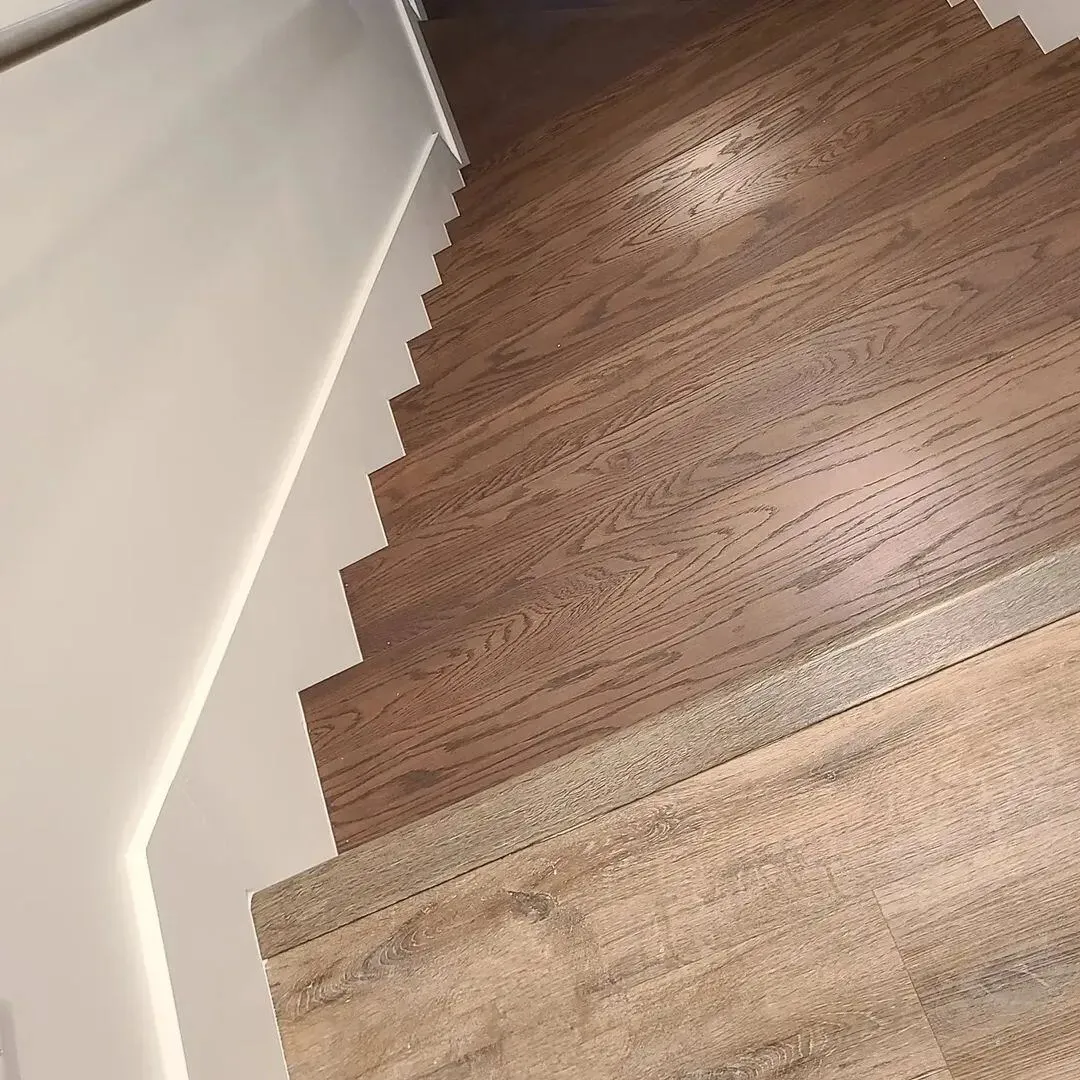 Solid red oak treads, painted white risers