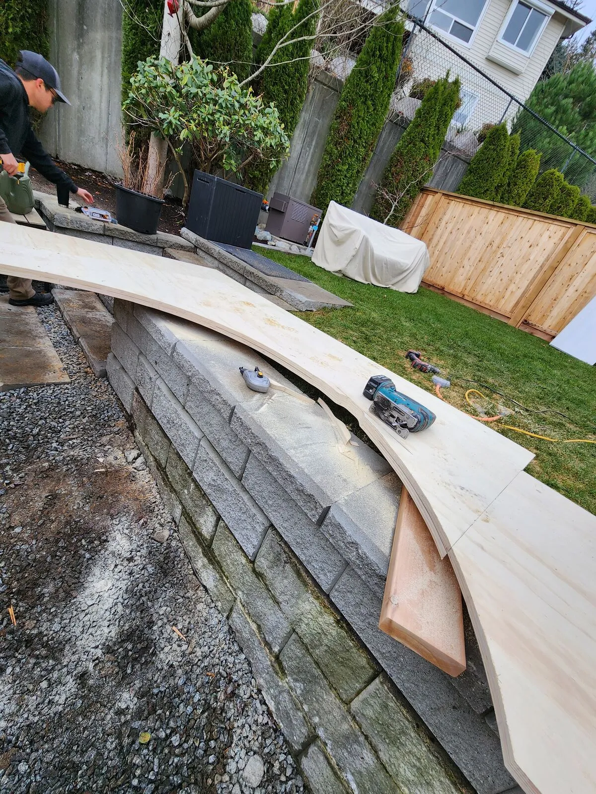 Templating the curved deck extension