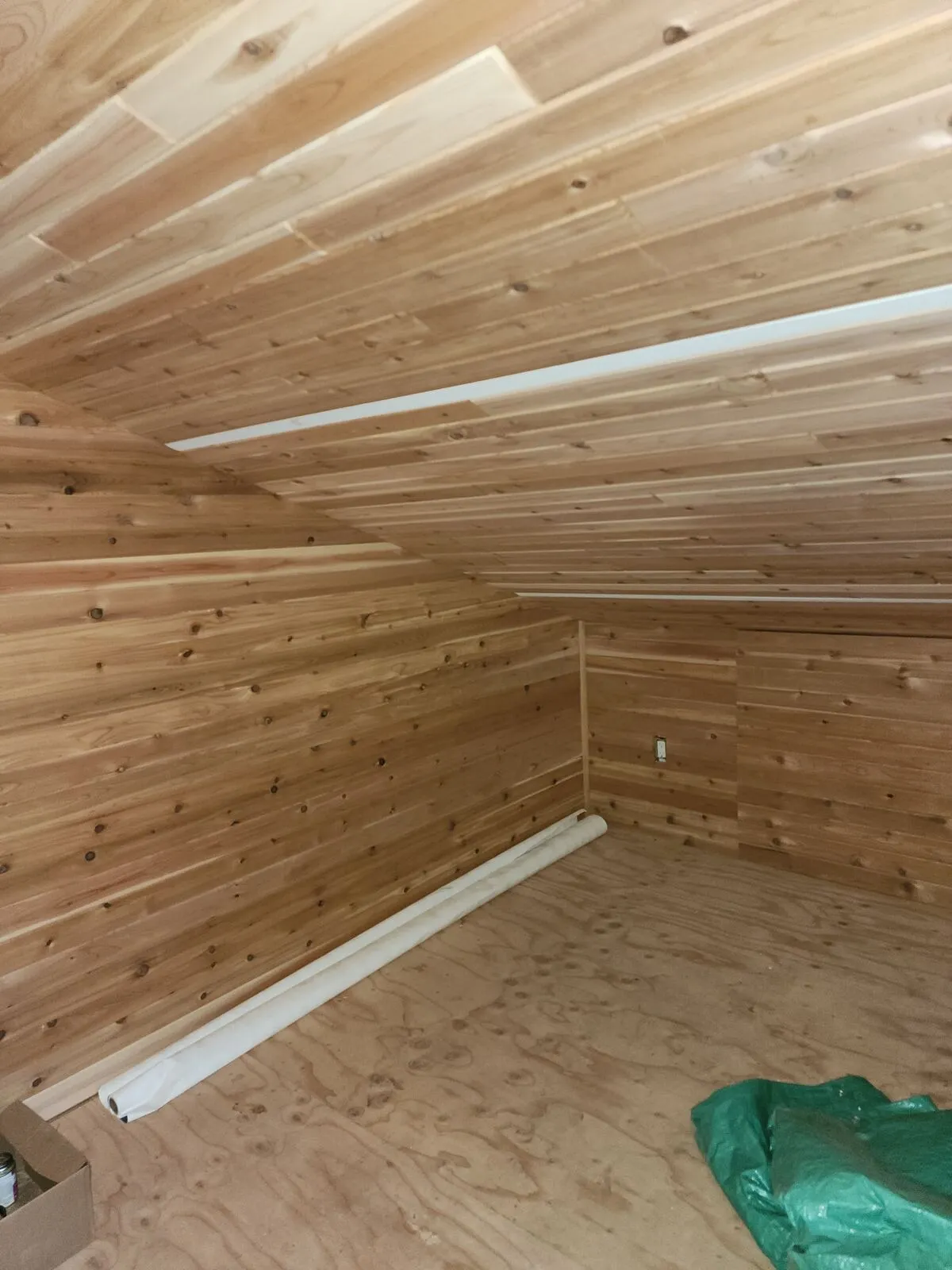 Vertical cedar tongue-and-groove inside and out