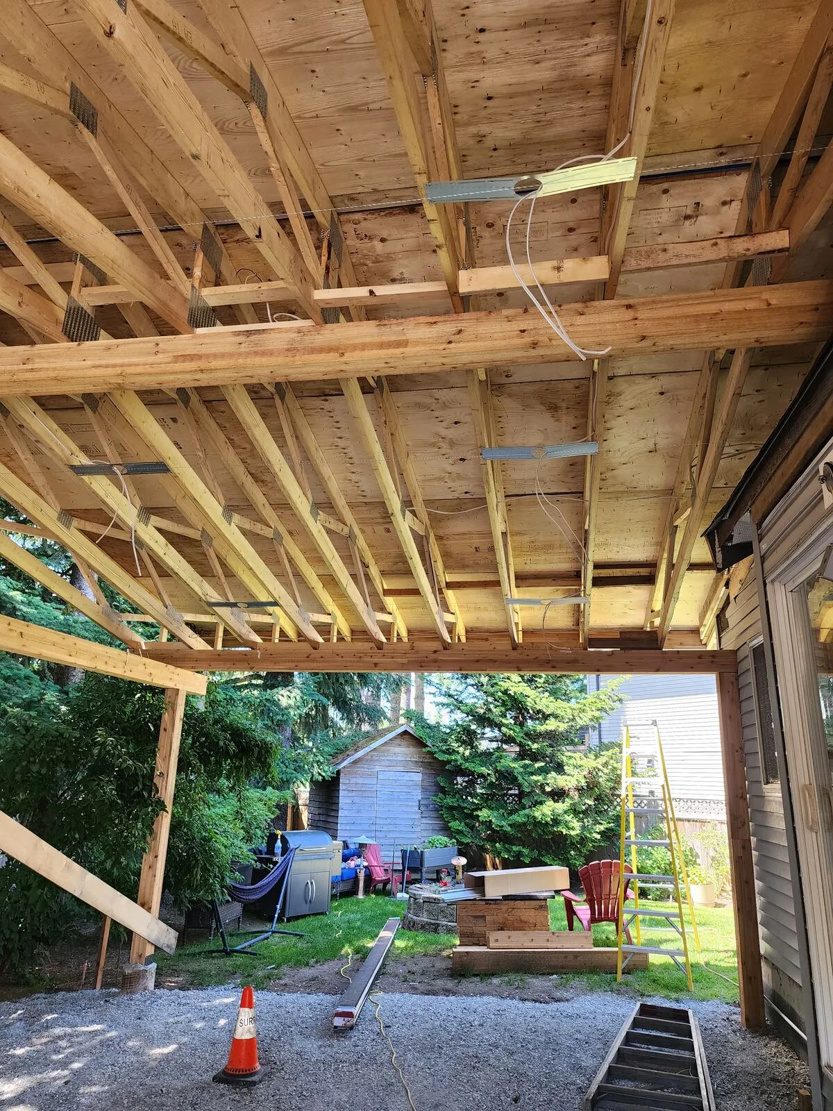 Cedar tongue-and-groove ceiling