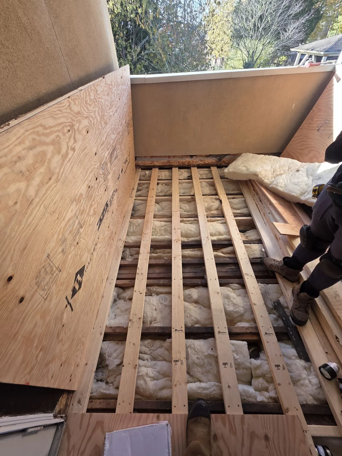 Rebuild: new framing, sleepers, insulation and sheathing