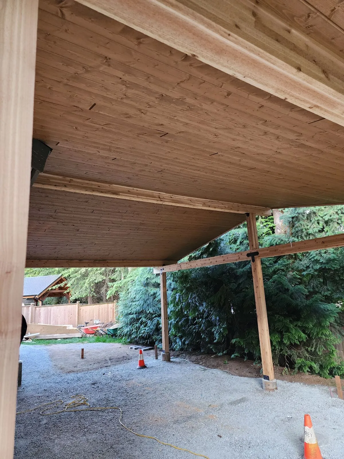 Cedar tongue-and-groove ceiling