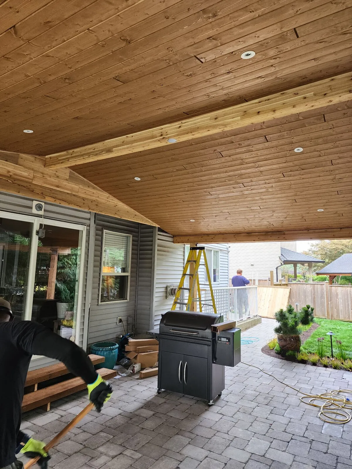 Cedar tongue-and-groove ceiling