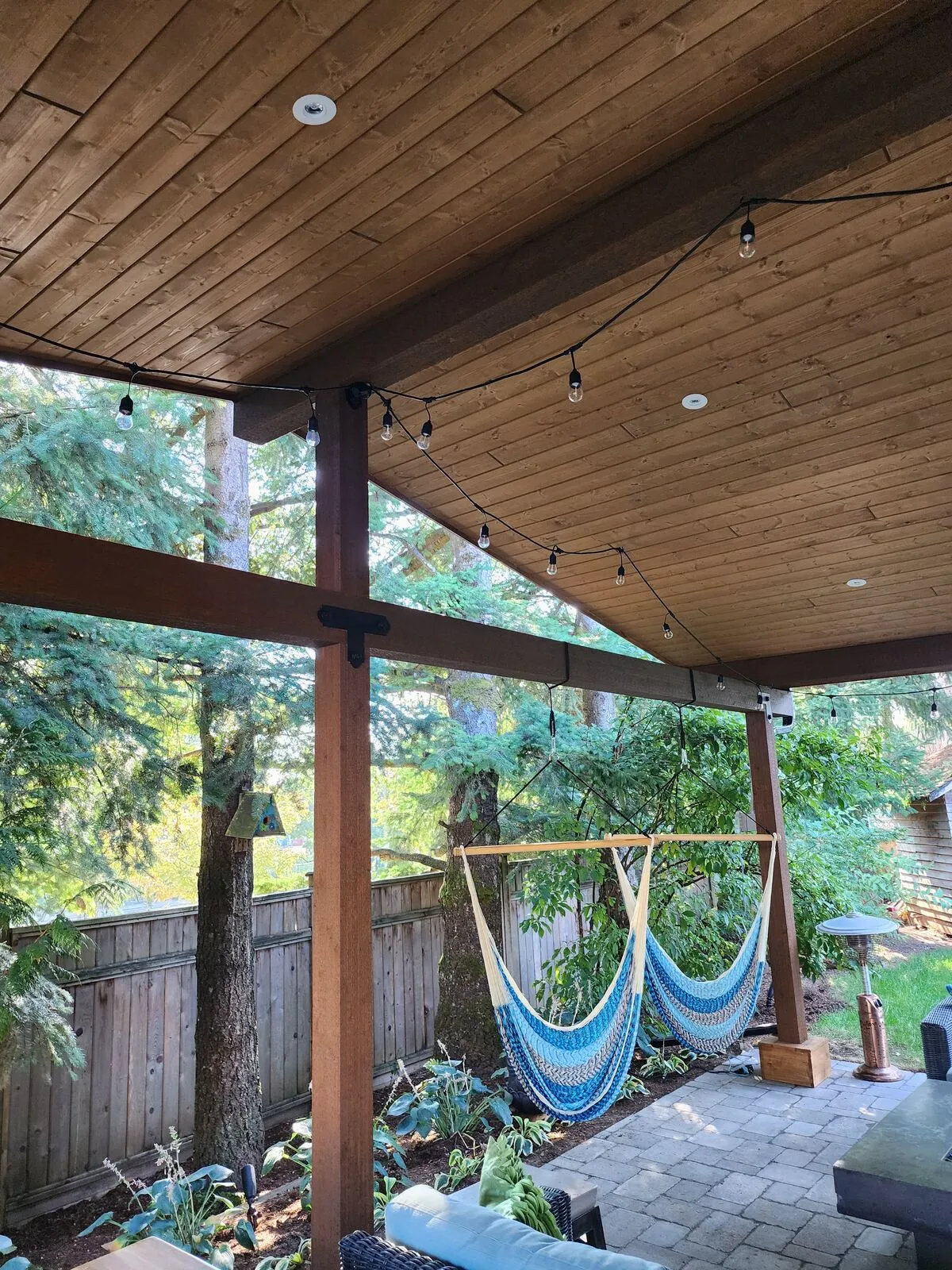 Stain, string lights and the finished outdoor room
